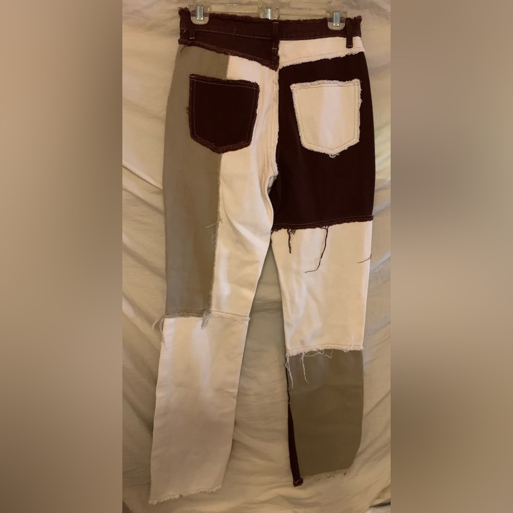 Pastel Brown Patchwork Denim Patch Flare Jean Str… - image 5